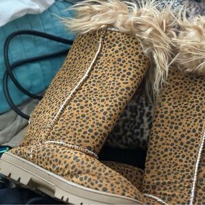 Leopard Print Fur-Lined Boots